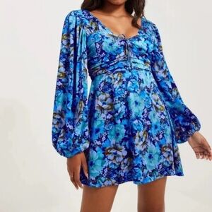 For‎ Love & Lemons Astor Mini Dress Blue Floral EcoVero Revolve XS NEW